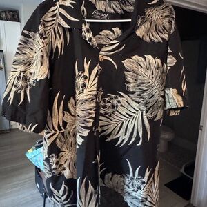 Hawaiian Black and White Casual Button Down Shirt with Tropical Print